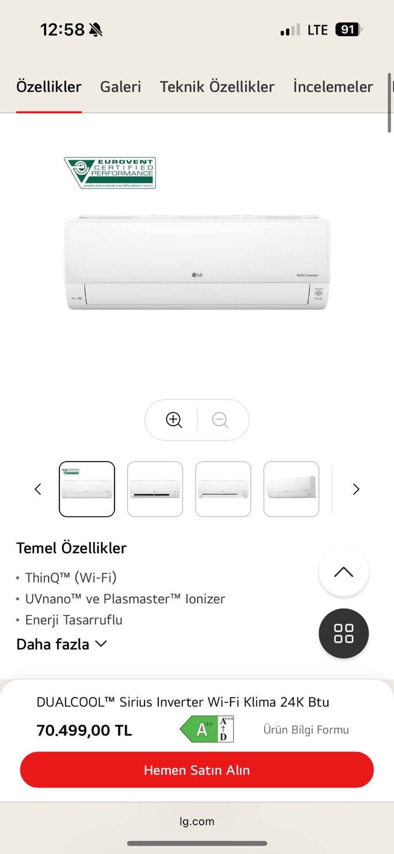 Lg Sirius Inventer Wifi Klima 24.000 BTU DUALCOOL SERİSİ