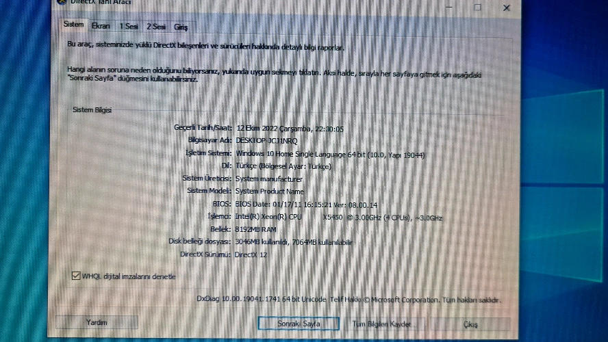 Masaüstü oyuncu kasası xeon cpu 8gb ram gtx 1050 120ssd 500hdd