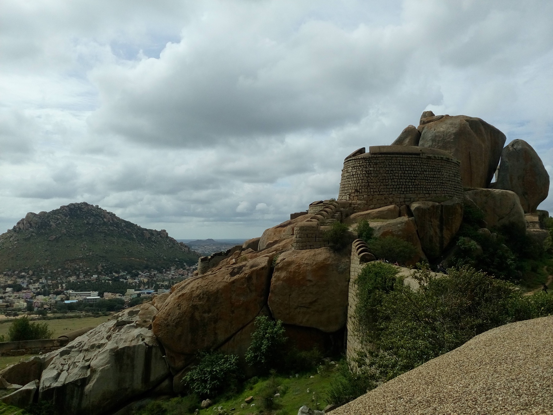 Massive stone walls crossing the Chitradurga landscape
