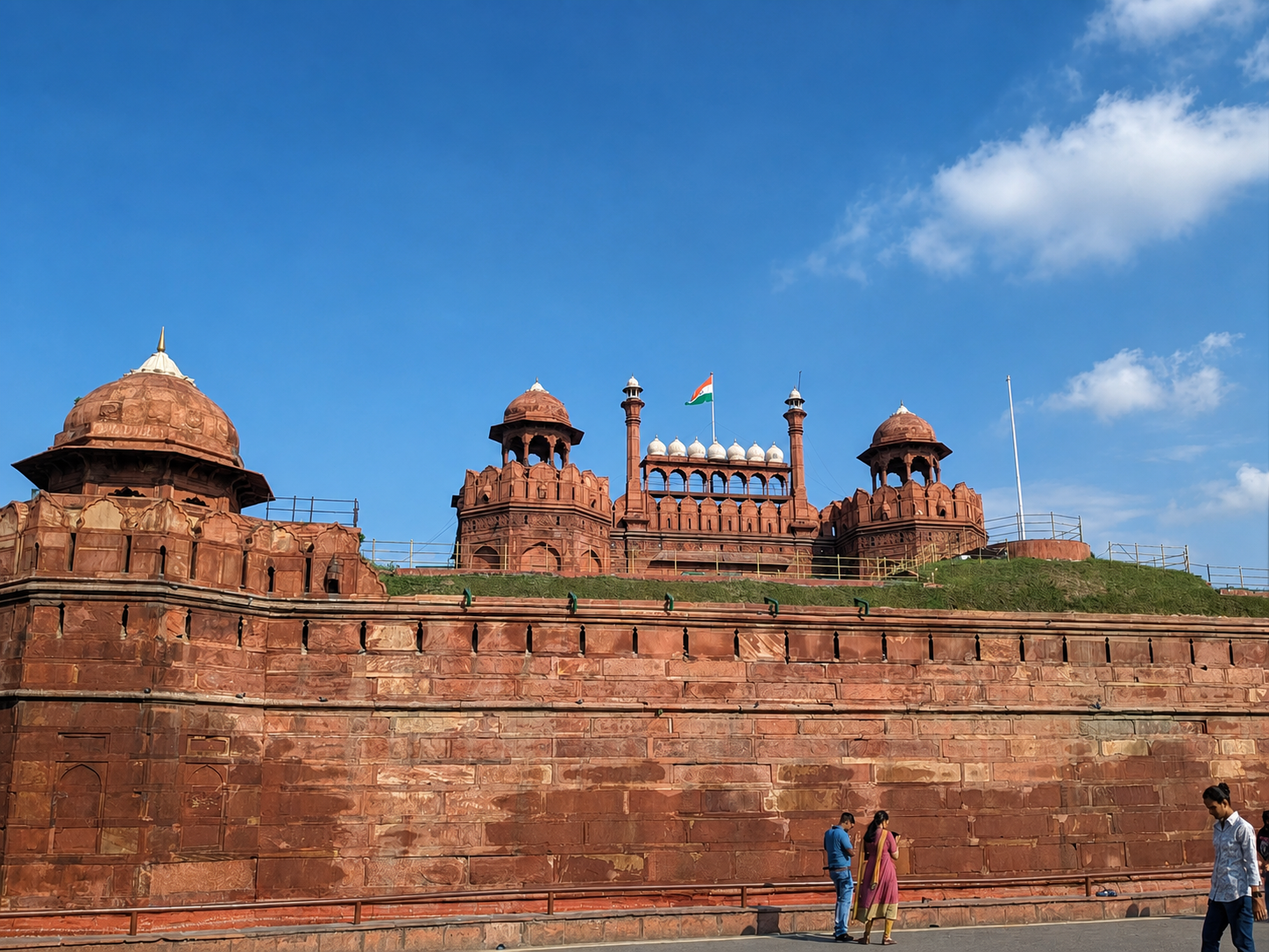 The red sandstone ramparts and domed towers of Delhi's Red Fort