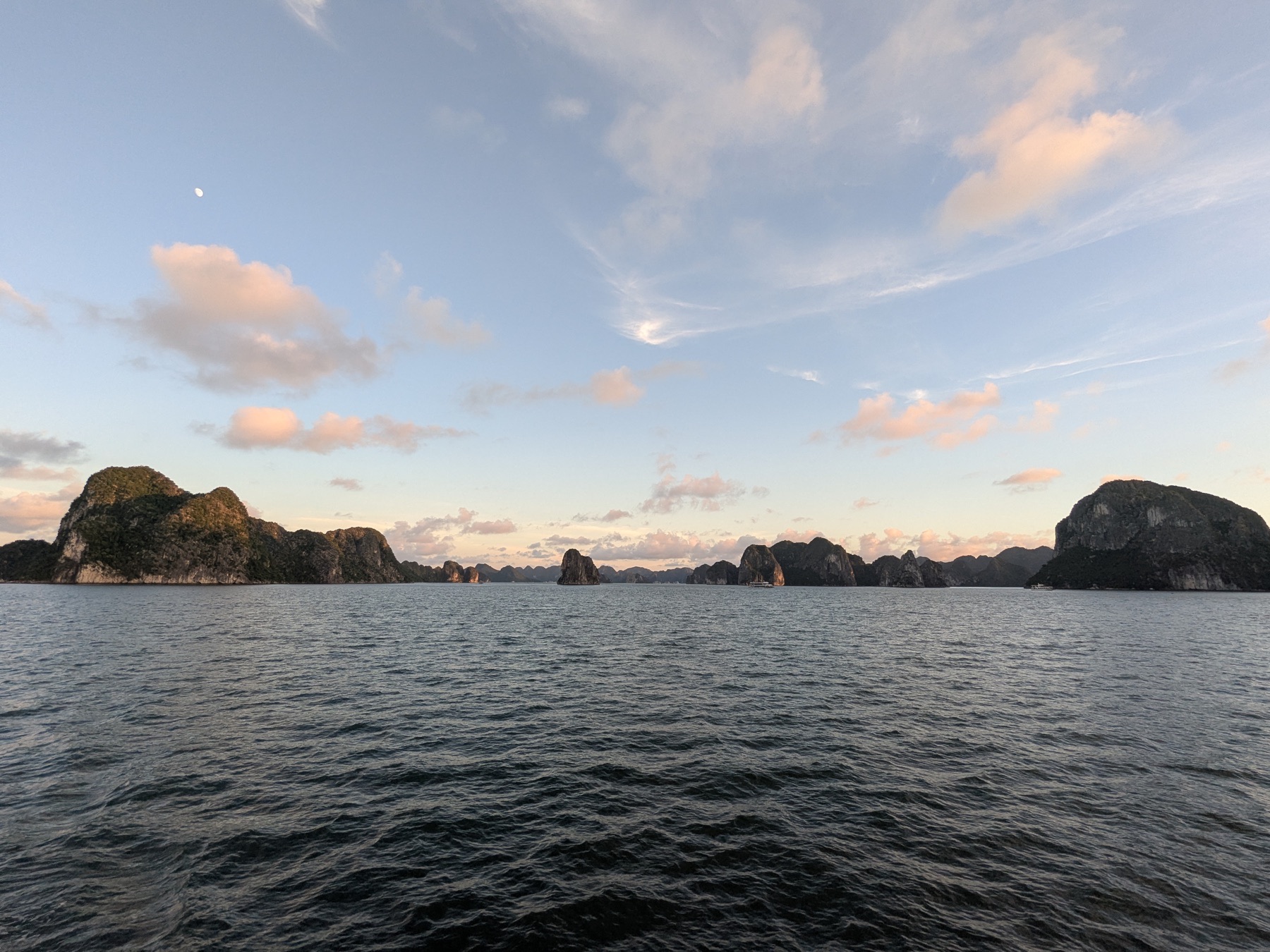 Warm sunset light between Ha Long Bay's islands