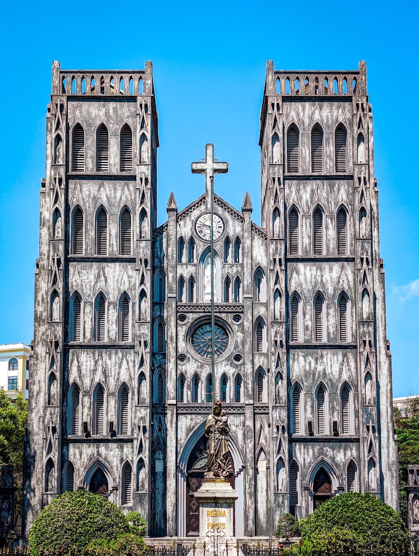 The twin-towered façade of St Joseph's Cathedral Hanoi