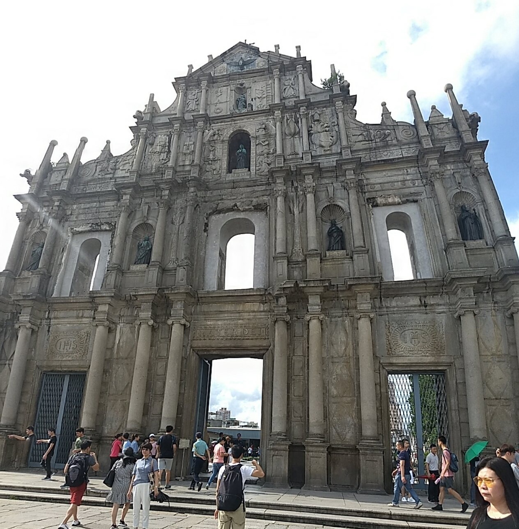 The surviving stone façade of the Ruins of St Paul's