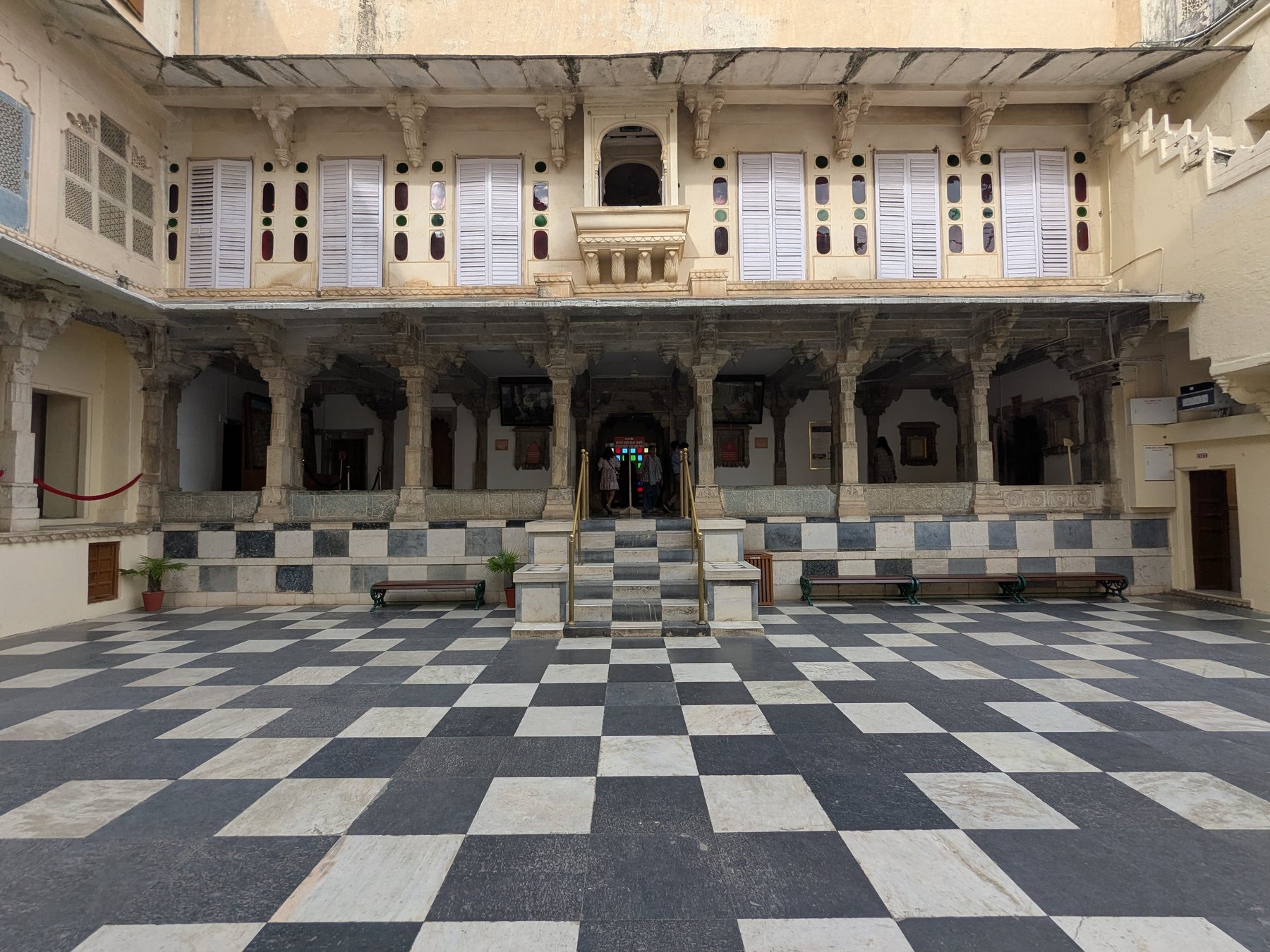 An ornate courtyard inside Udaipur City Palace