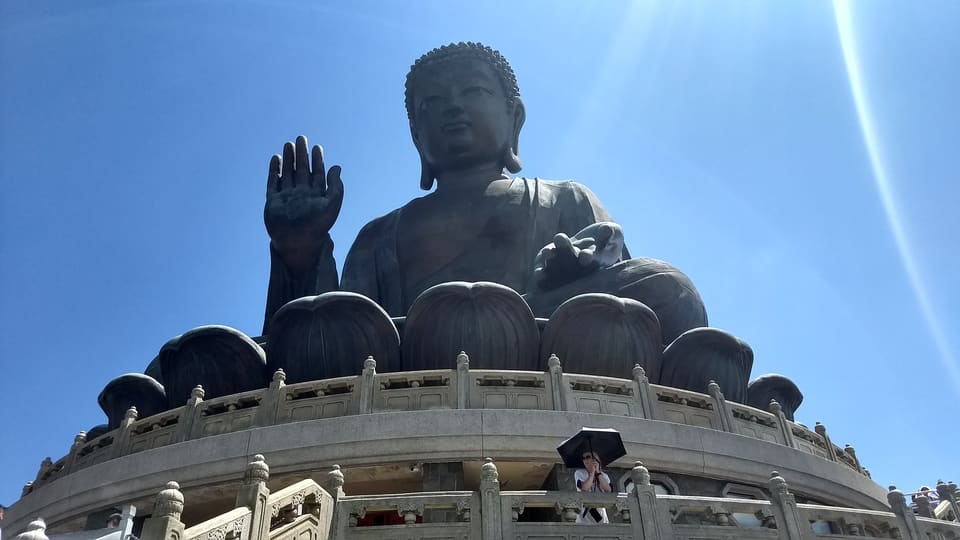 The Tian Tan Buddha on Lantau Island viewed from below