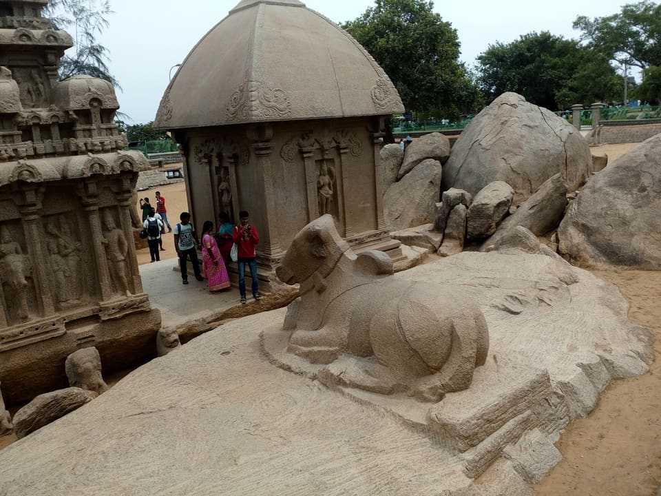 A monolithic ratha among the monuments of Mahabalipuram