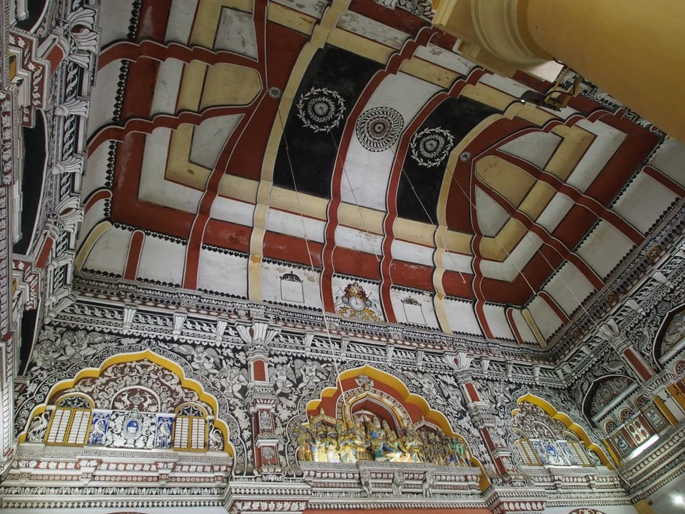 Ornately painted ceiling in Thanjavur
