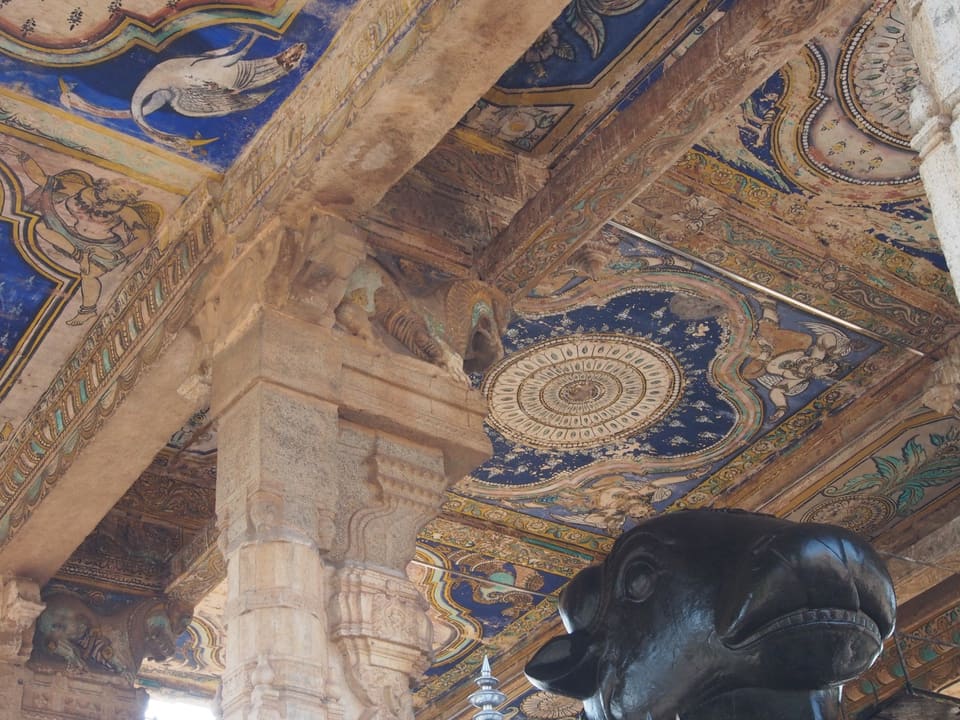 Historic painted mural detail in Thanjavur