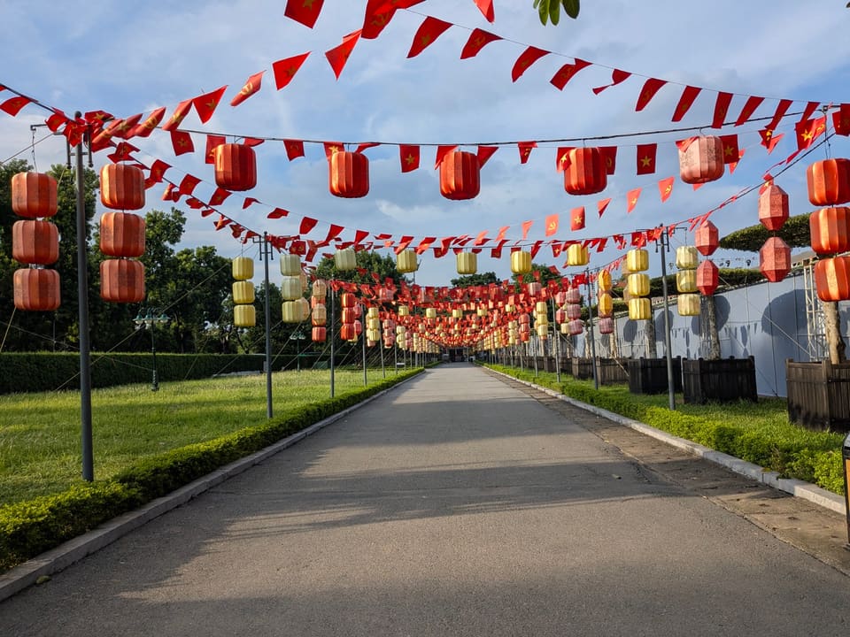 Lantern-lined courtyard inside the Imperial Citadel of Thang Long