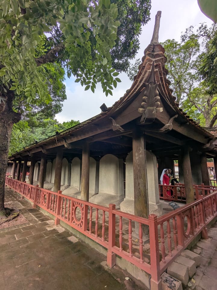 Timber gallery and courtyard at Hanoi's Temple of Literature