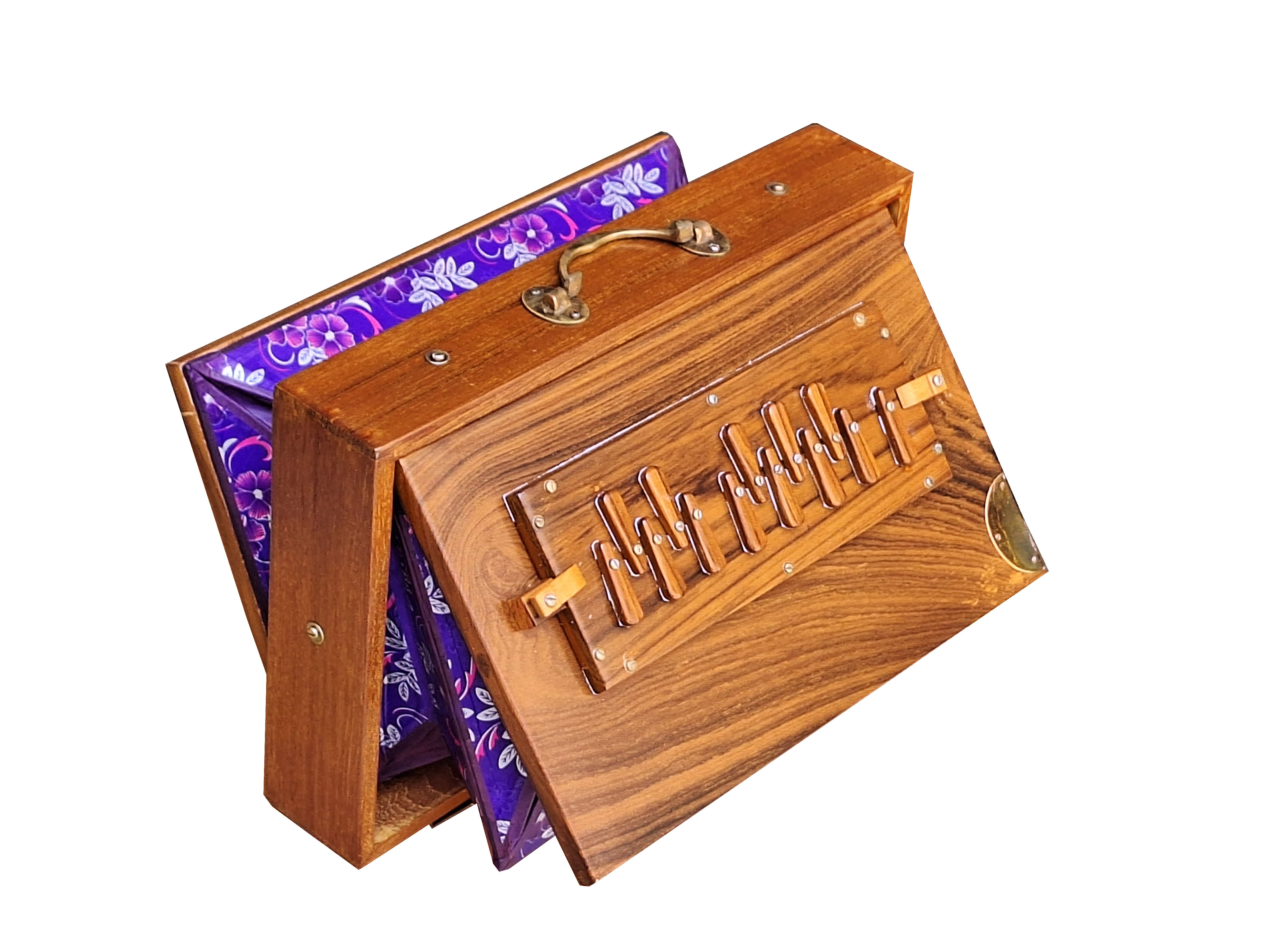 TEAK WOOD SHRUTI BOX- SIZE (15" X 10" X 3"), 13 NOTES, 440 Hz, WITH BAG