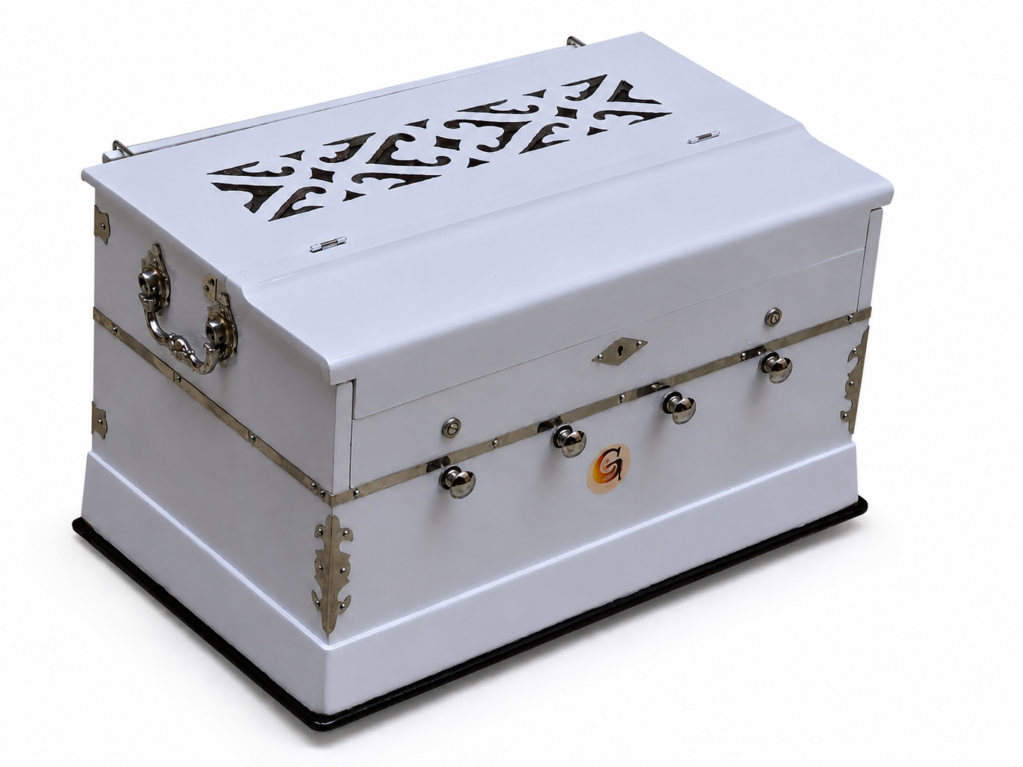 White Harmonium 32 Keys 4 Stops Bass Male Reeds 440Hz Indian Handmade with Carry Bag Bhajan, Kirtan, Yoga, Mantra, Chant — image 8