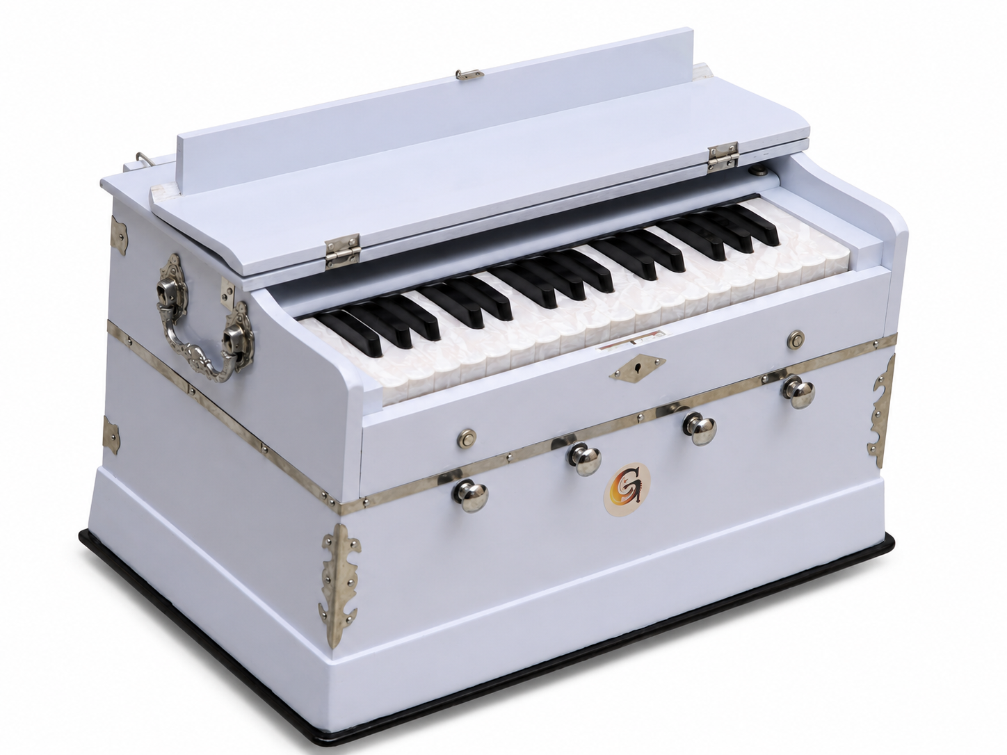 White Harmonium 32 Keys 4 Stops Bass Male Reeds 440Hz Indian Handmade with Carry Bag Bhajan, Kirtan, Yoga, Mantra, Chant — image 15