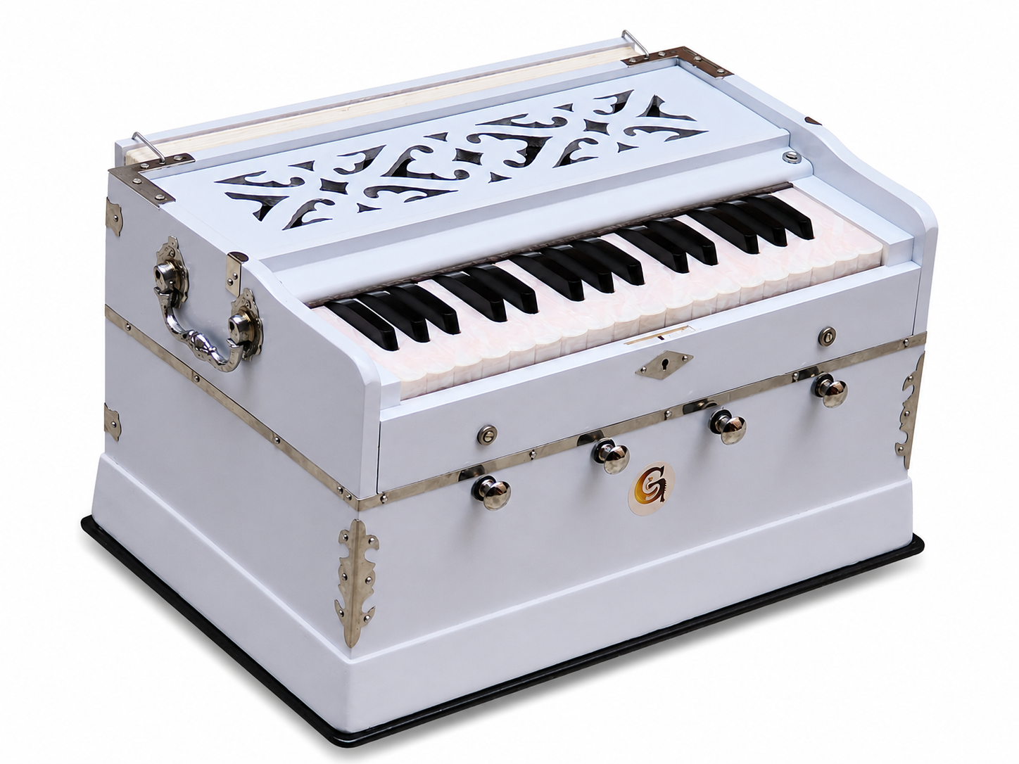 White Harmonium 32 Keys 4 Stops Bass Male Reeds 440Hz Indian Handmade with Carry Bag Bhajan, Kirtan, Yoga, Mantra, Chant — image 5