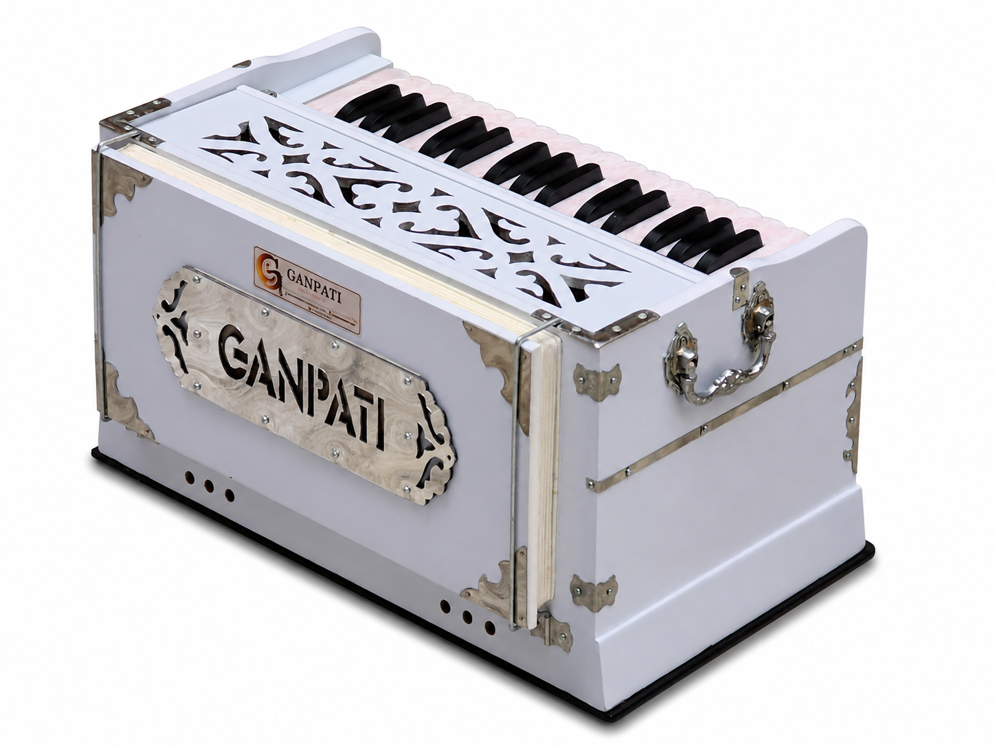 White Harmonium 32 Keys 4 Stops Bass Male Reeds 440Hz Indian Handmade with Carry Bag Bhajan, Kirtan, Yoga, Mantra, Chant — image 13