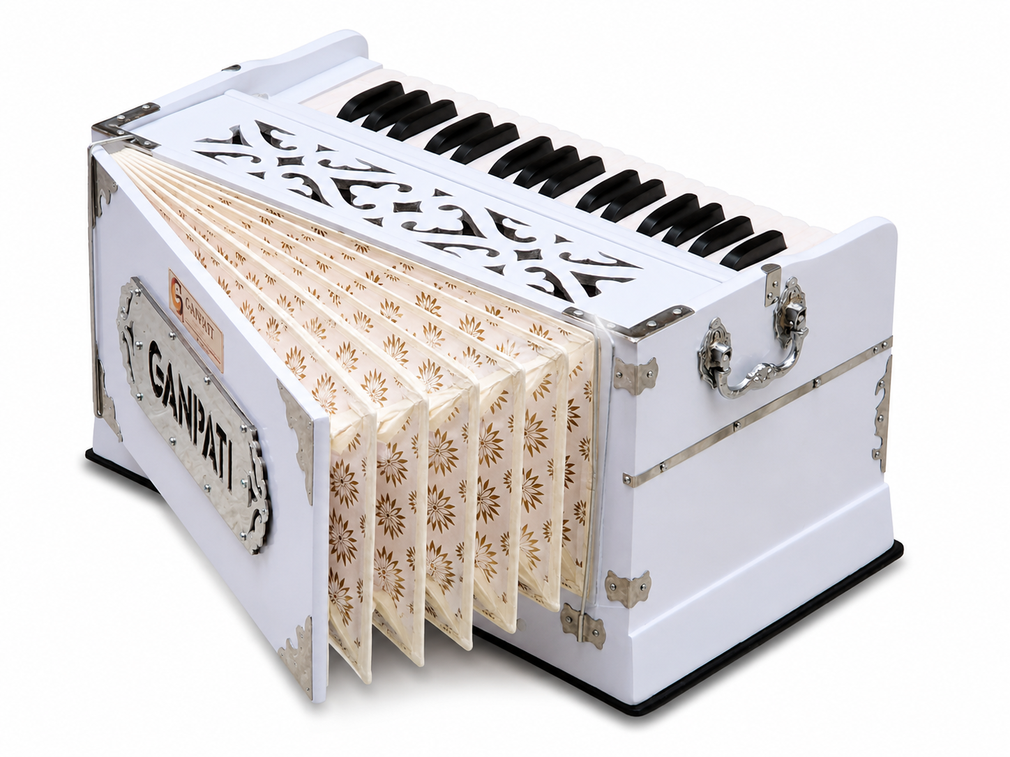 White Harmonium 32 Keys 4 Stops Bass Male Reeds 440Hz Indian Handmade with Carry Bag Bhajan, Kirtan, Yoga, Mantra, Chant — image 2