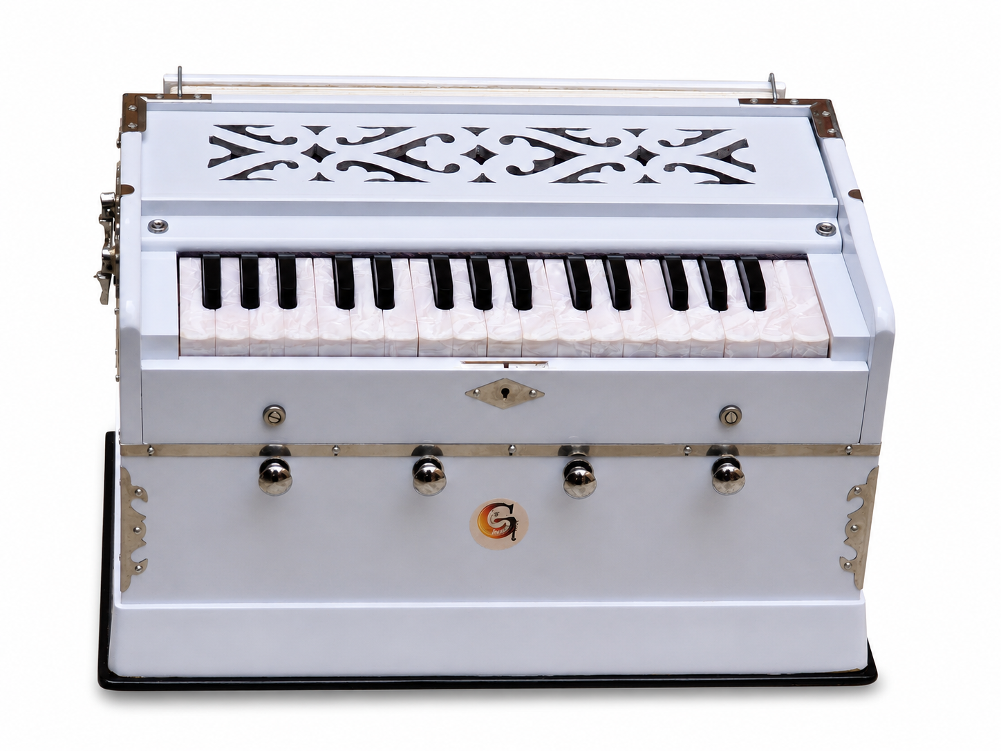 White Harmonium 32 Keys 4 Stops Bass Male Reeds 440Hz Indian Handmade with Carry Bag Bhajan, Kirtan, Yoga, Mantra, Chant — image 9
