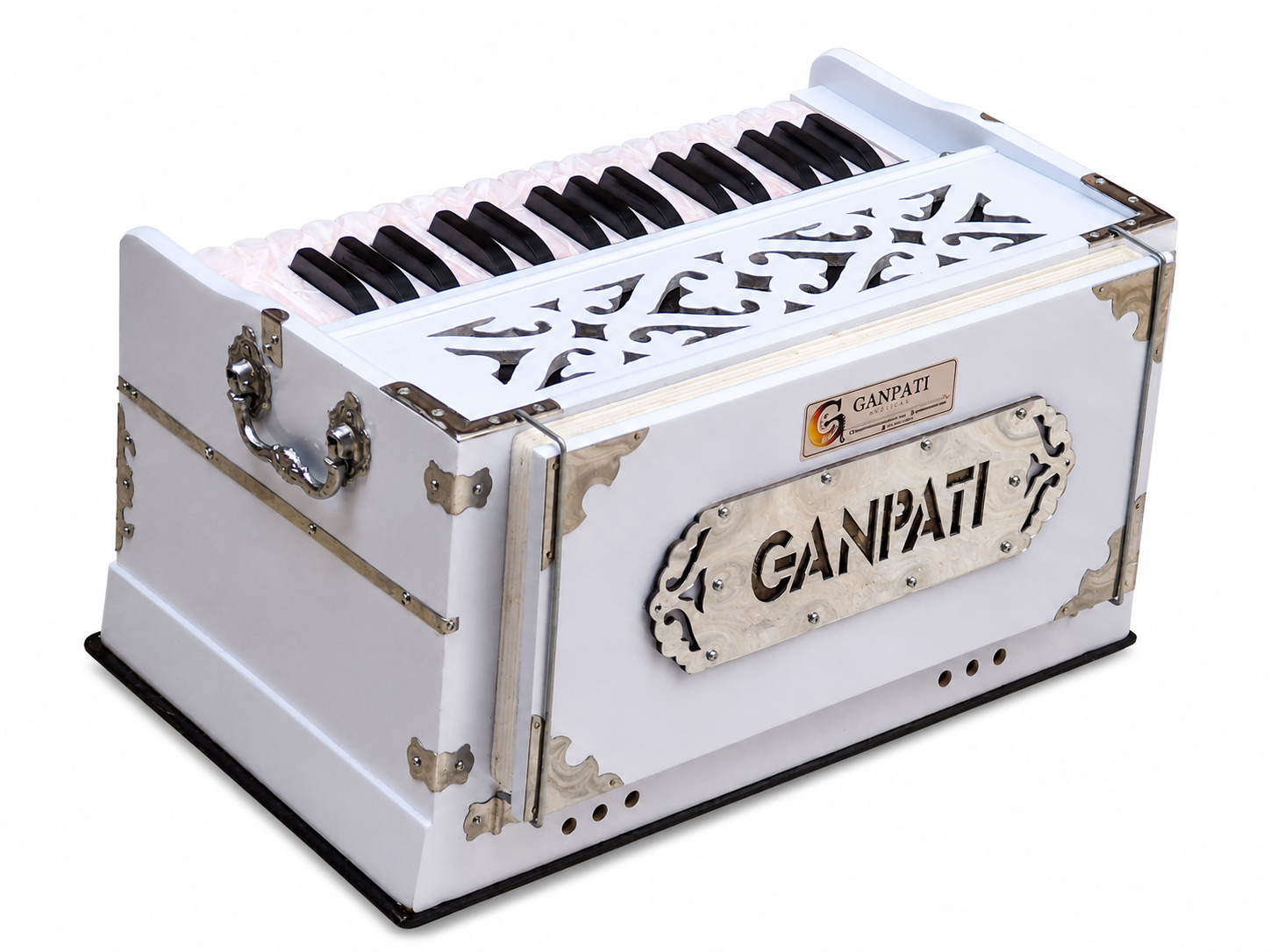 White Harmonium 32 Keys 4 Stops Bass Male Reeds 440Hz Indian Handmade with Carry Bag Bhajan, Kirtan, Yoga, Mantra, Chant — image 16
