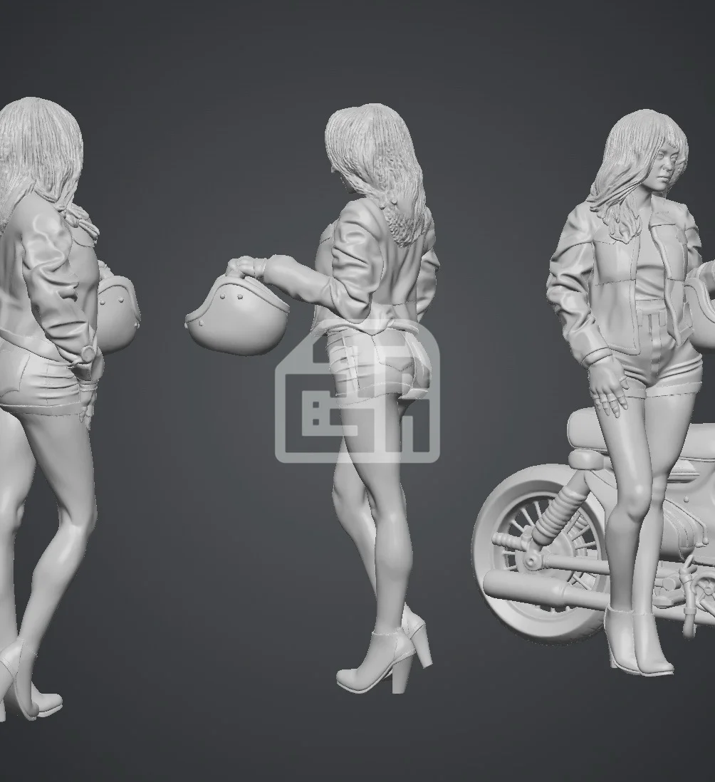 Figure nữ biker xinh đẹp đứng cầm nón mũ bảo hiểm - ảnh 1