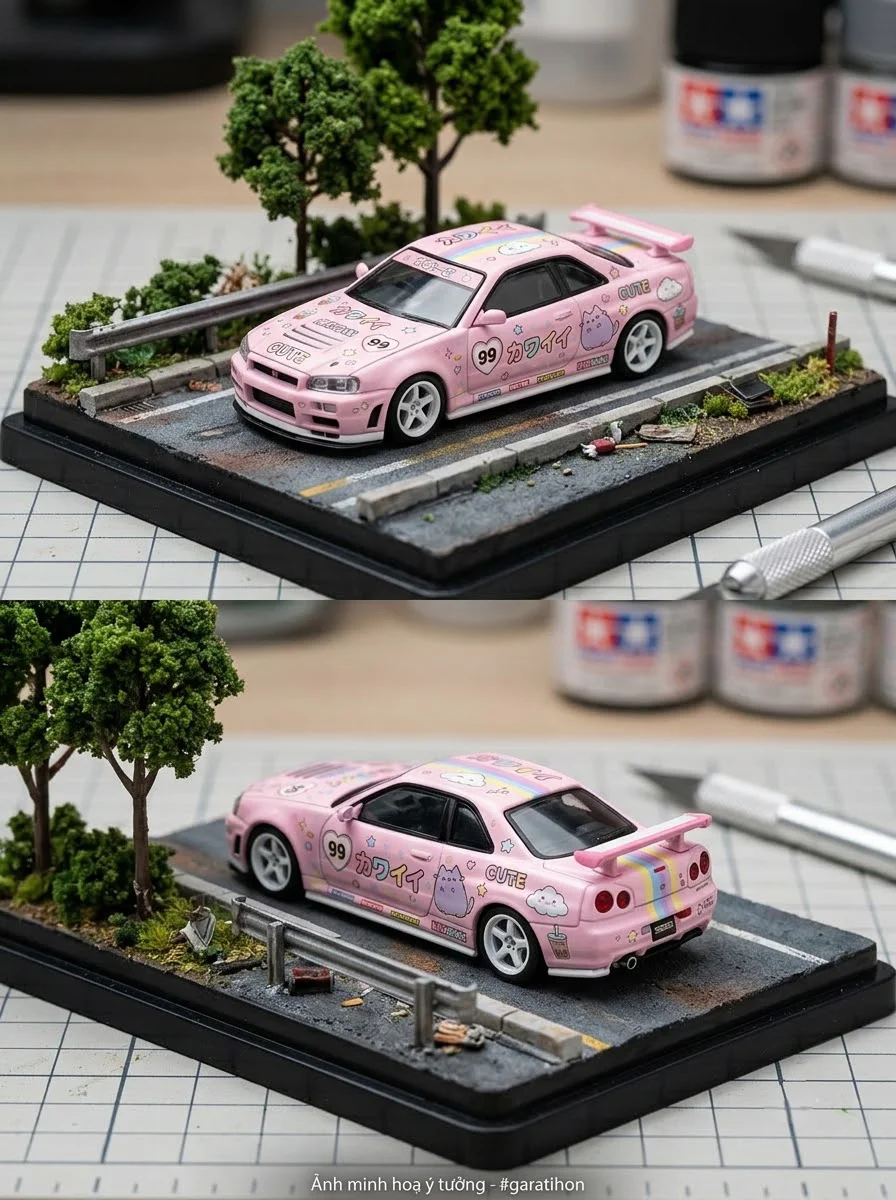 Tem Decal Nước 1:64 Livery Kawaii Mèo Cute - Có Lót Nền Trắng (White Ink) - ảnh 1