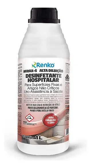 Desinfetante Hospitalar Mirax S De Alta Diluicao 1l - Renko - Versão menor, útil para salas de procedimento menores