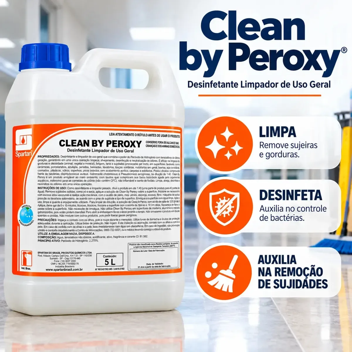 Limpador e Desinfetante Ação Alvejante 5L - Clean By Peroxy