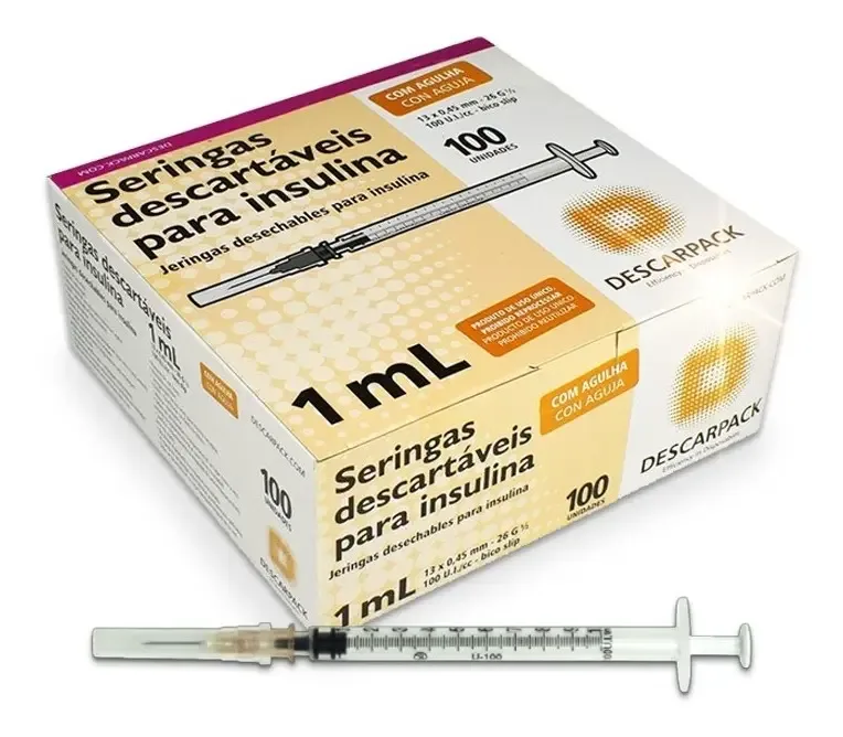Seringa Insulina 13 x 0.45 26 G½ 1 ml 100Unidades Descarpack
