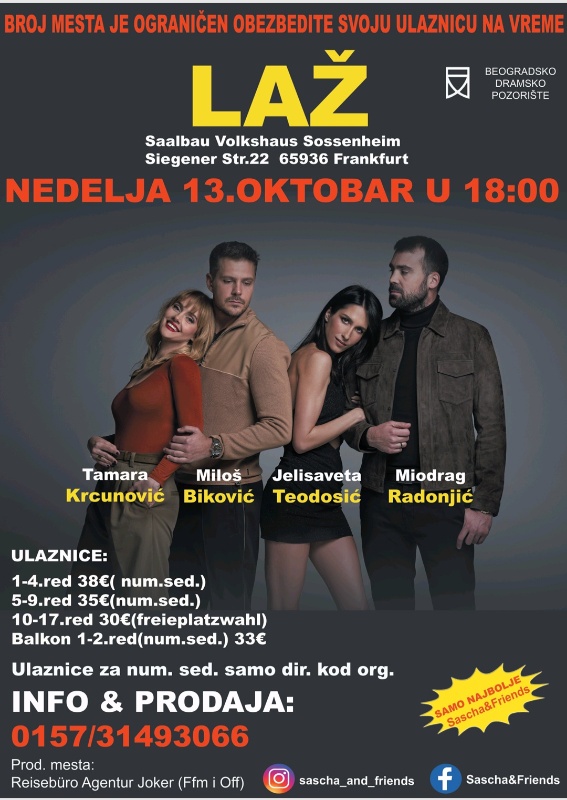 Pozorišna predstava ,,Laž" 13.oktobra 2024.