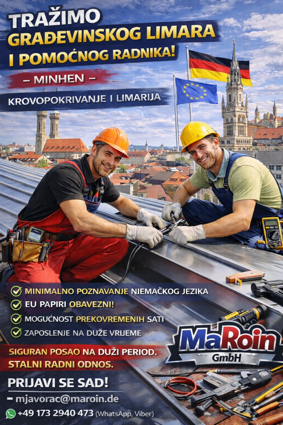 Limar, garđevinski limar, krovopokrivač - više pozicija
