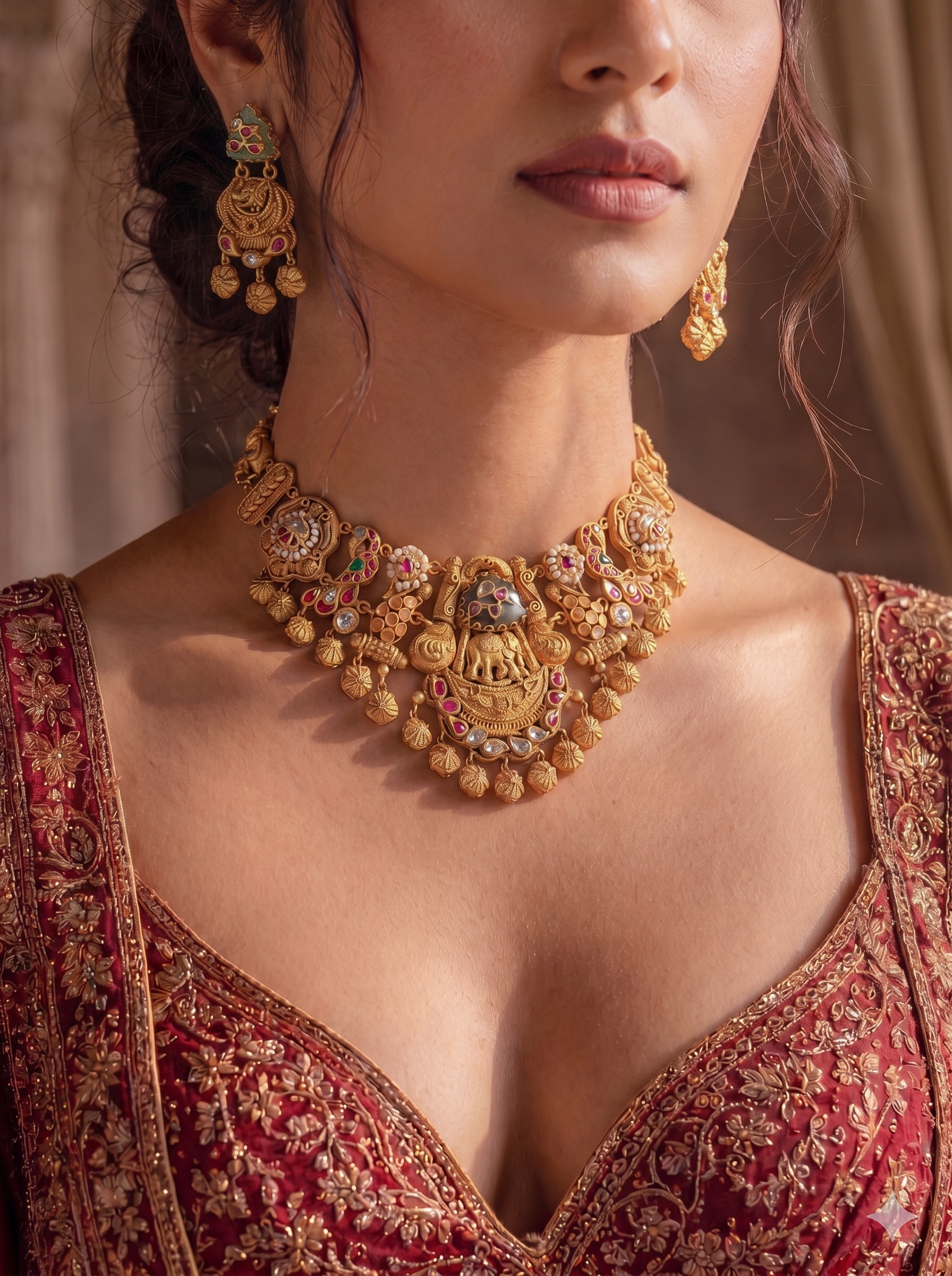 Antique Rajwadi Elephant Motif Choker Set