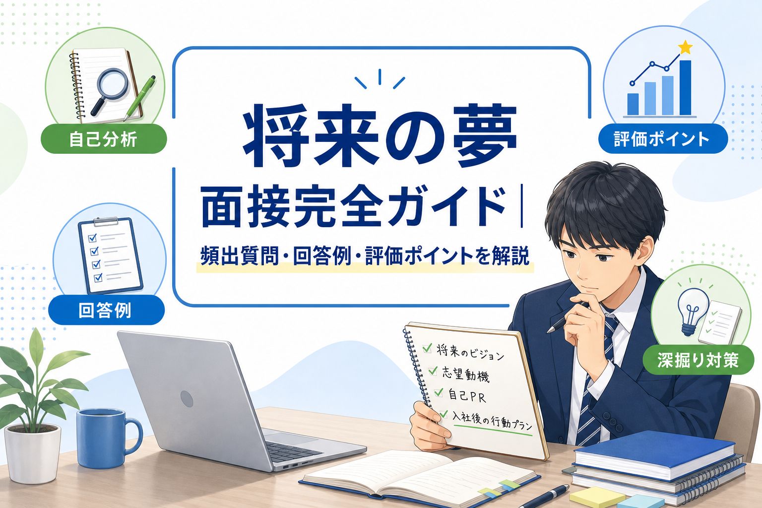 「将来の夢は?」面接質問あるあるガイド|質問意図、回答構成、職種別例文、NG例、深掘り対策まで紹介