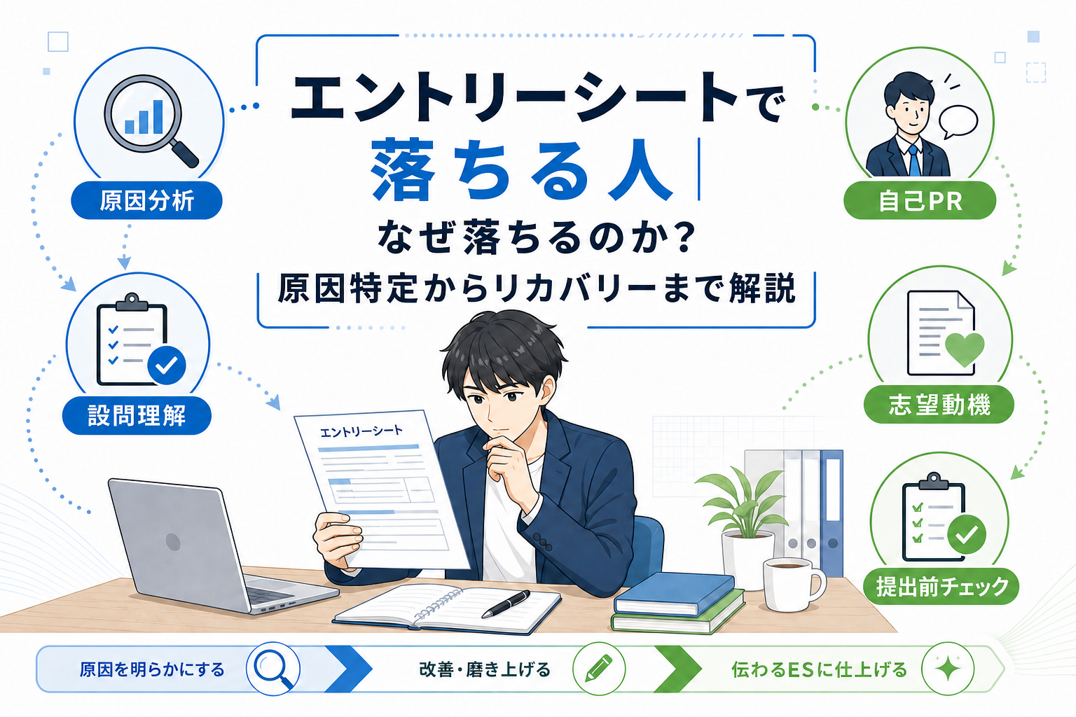 エントリーシートで落ちる人|なぜ落ちるのか?原因特定からリカバリーまで解説