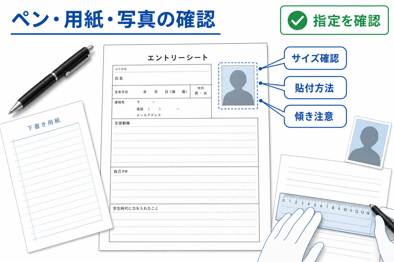 エントリーシート-手書き-写真欄-ペン-用紙-確認