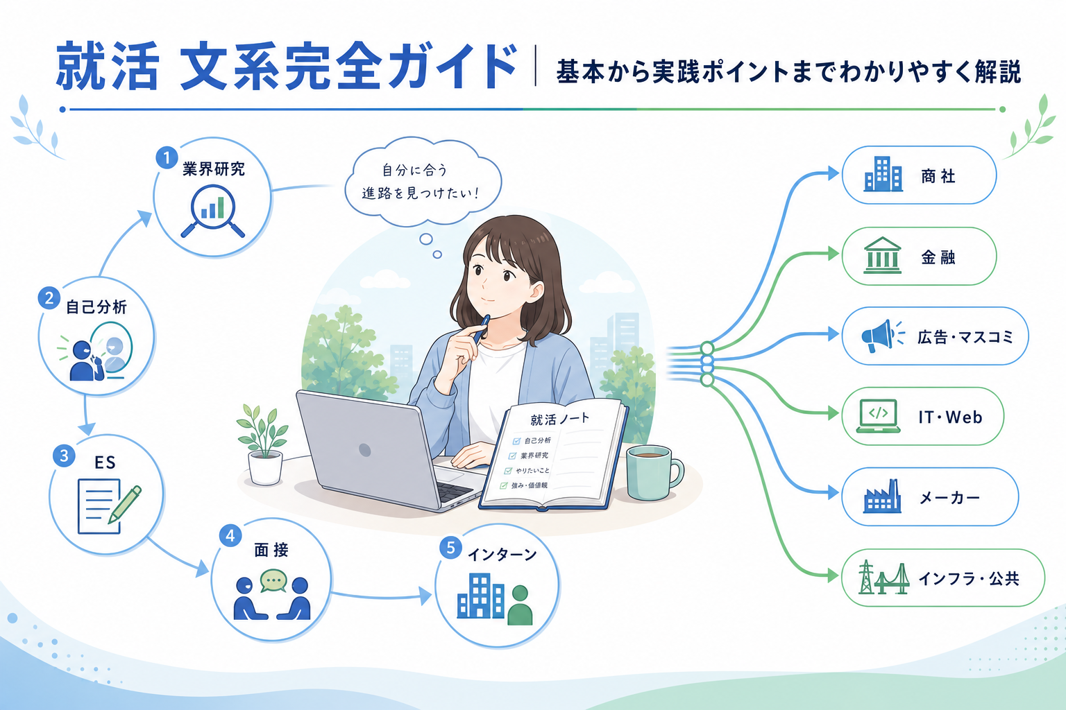 文系学生の就活を基本から解説｜業界・職種選びから内定後の準備までをわかりやすく解説