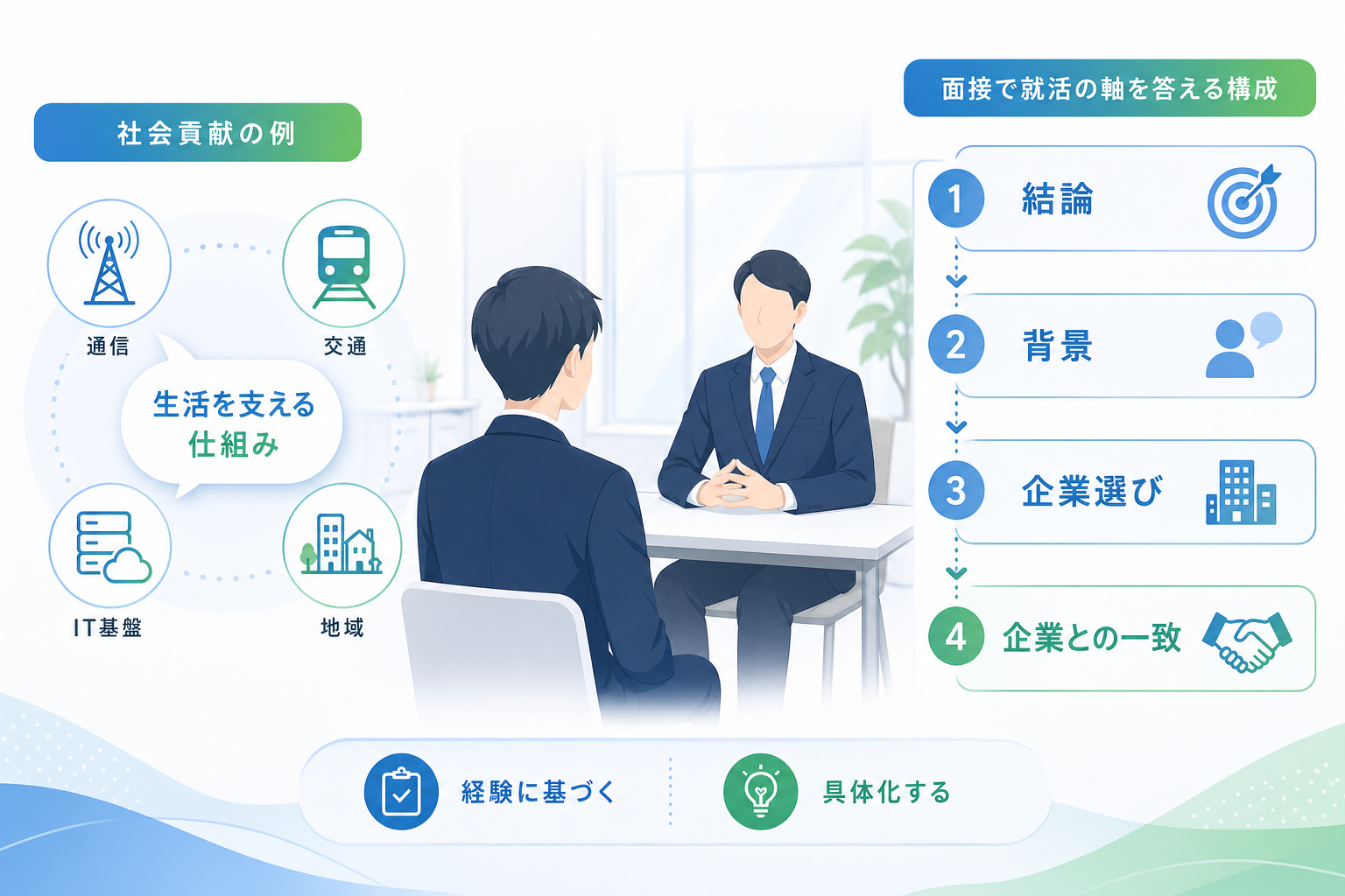 就活-軸-面接回答例-社会貢献-基本構成