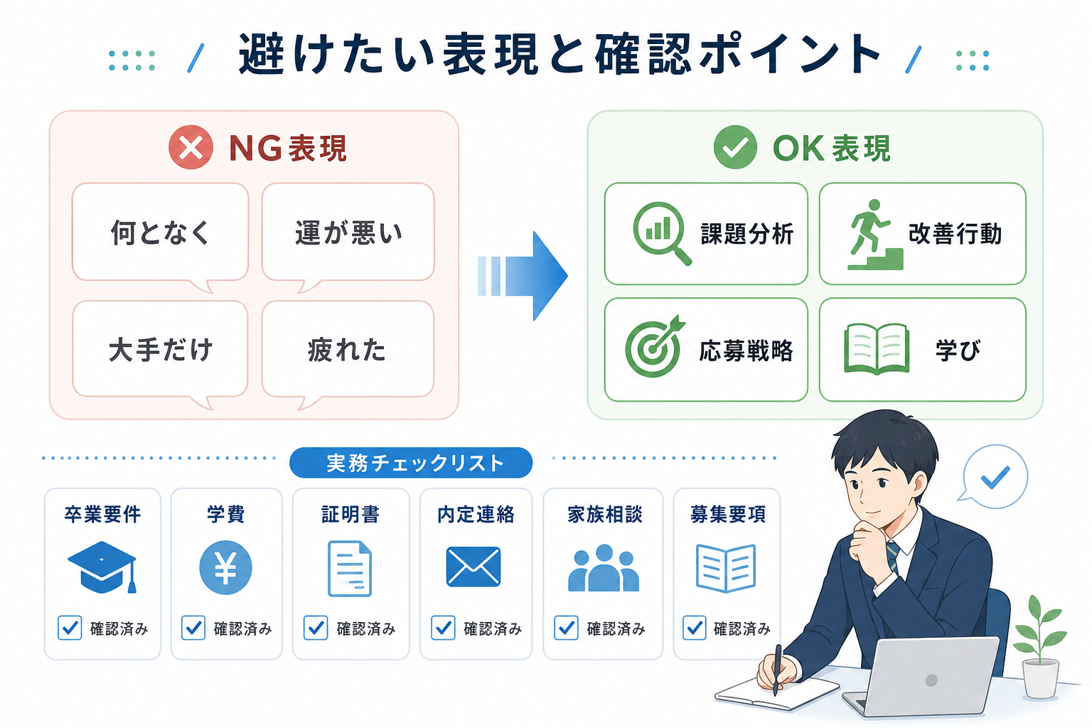 就活-留年-面接-NG表現-実務確認-チェックリスト