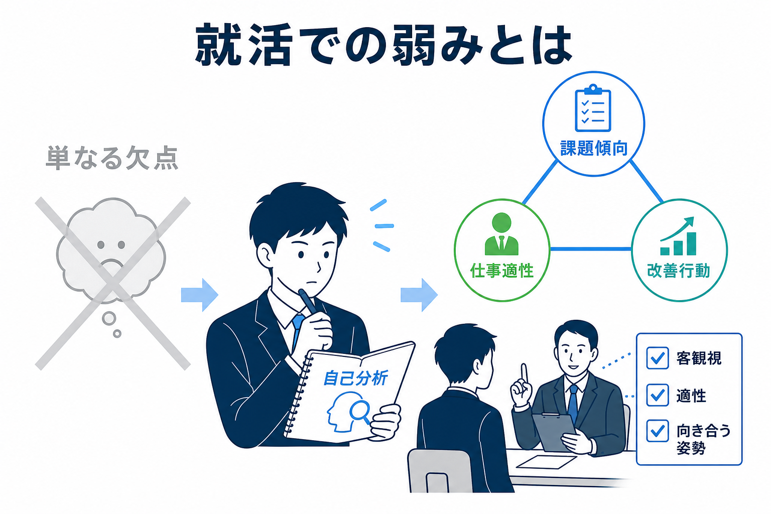 弱み-見つけ方-就活での意味-自己分析の深さ