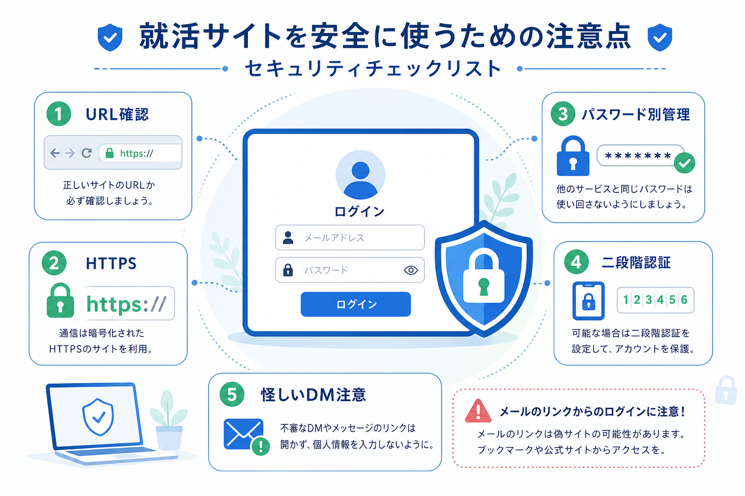 就活-サイト-安全対策-URL確認-パスワード-DM注意