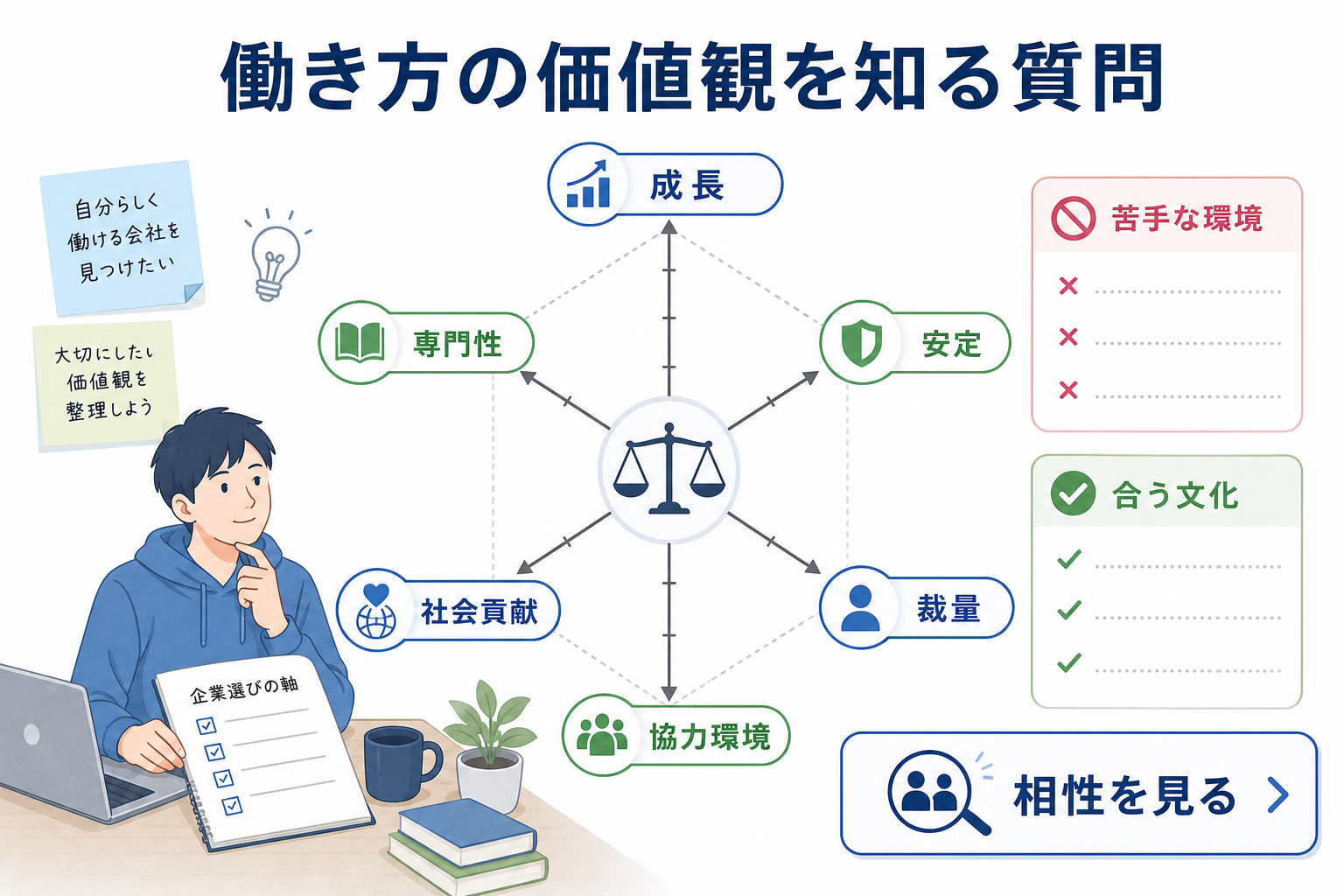 自己分析-質問-働き方の価値観-就活の軸