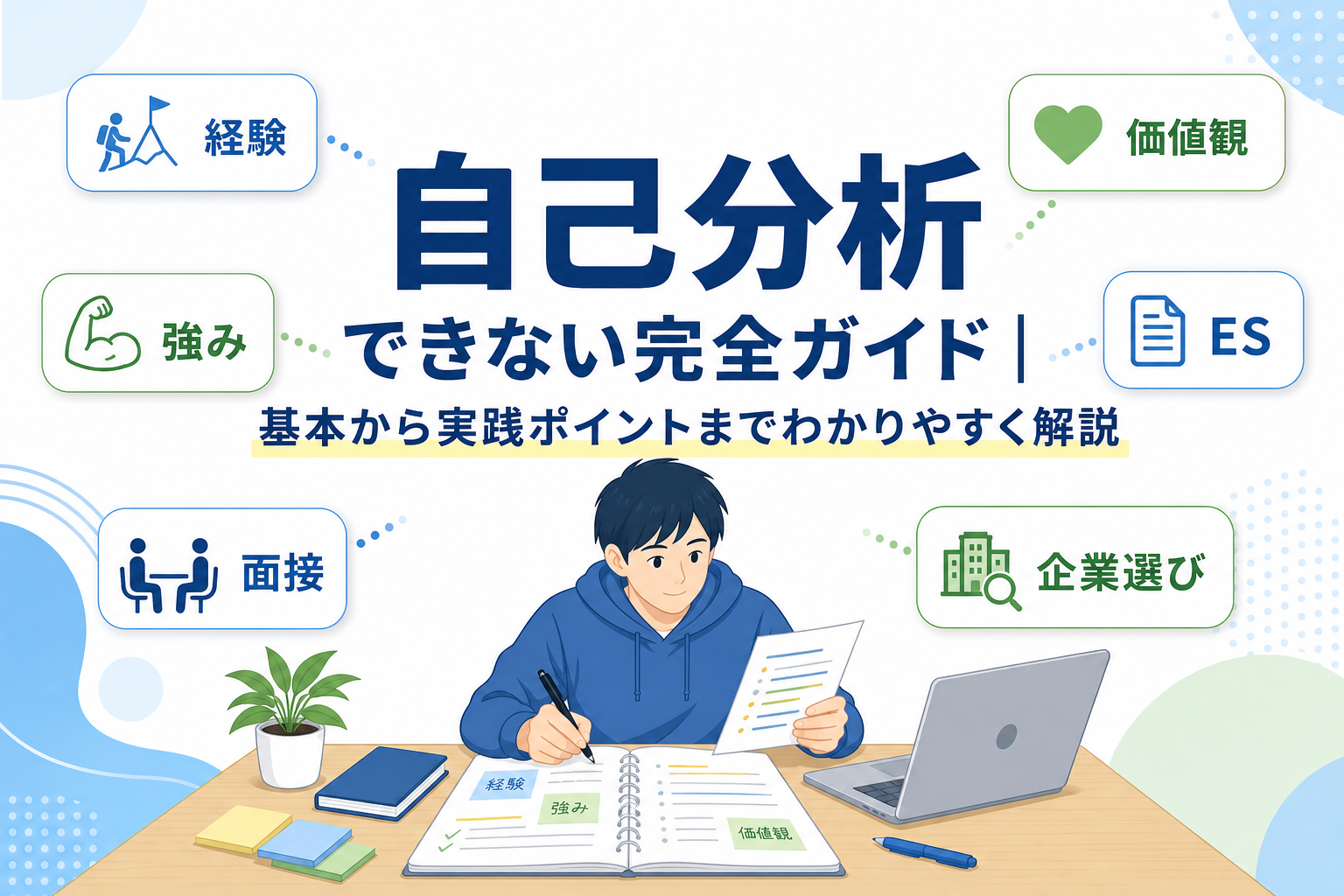 自己分析ができない原因から、就活で使える進め方、質問例、ES・面接への活用法までわかりやすく解説