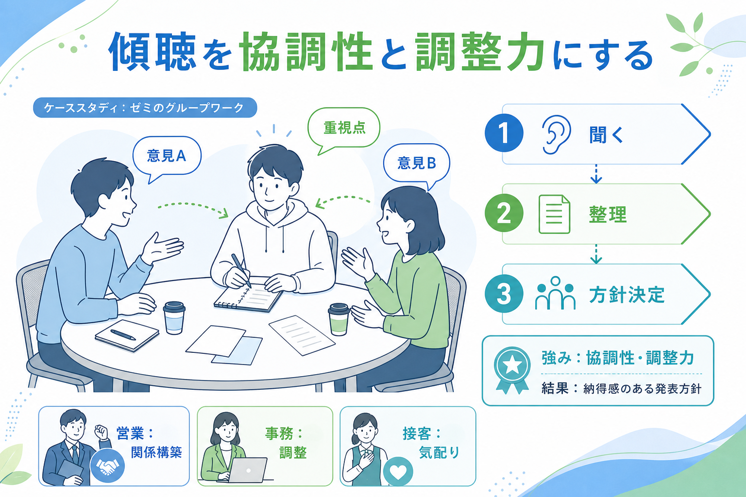 自己PR-特技-傾聴-協調性と調整力の例文