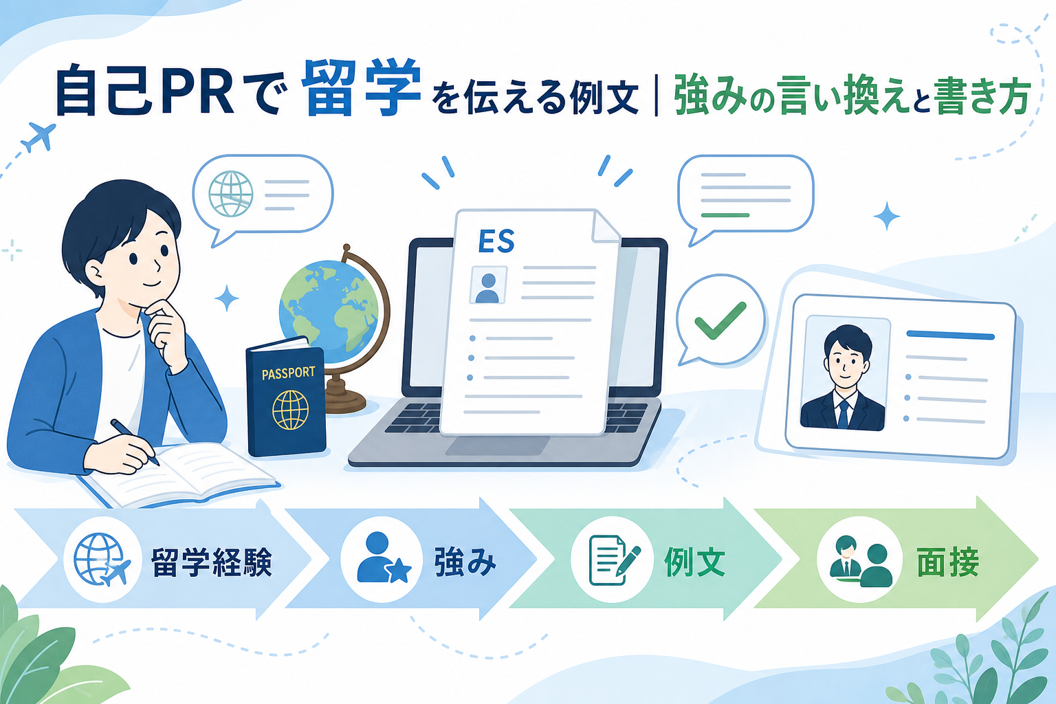 自己PRで留学を伝える例文｜強みの言い換えと書き方