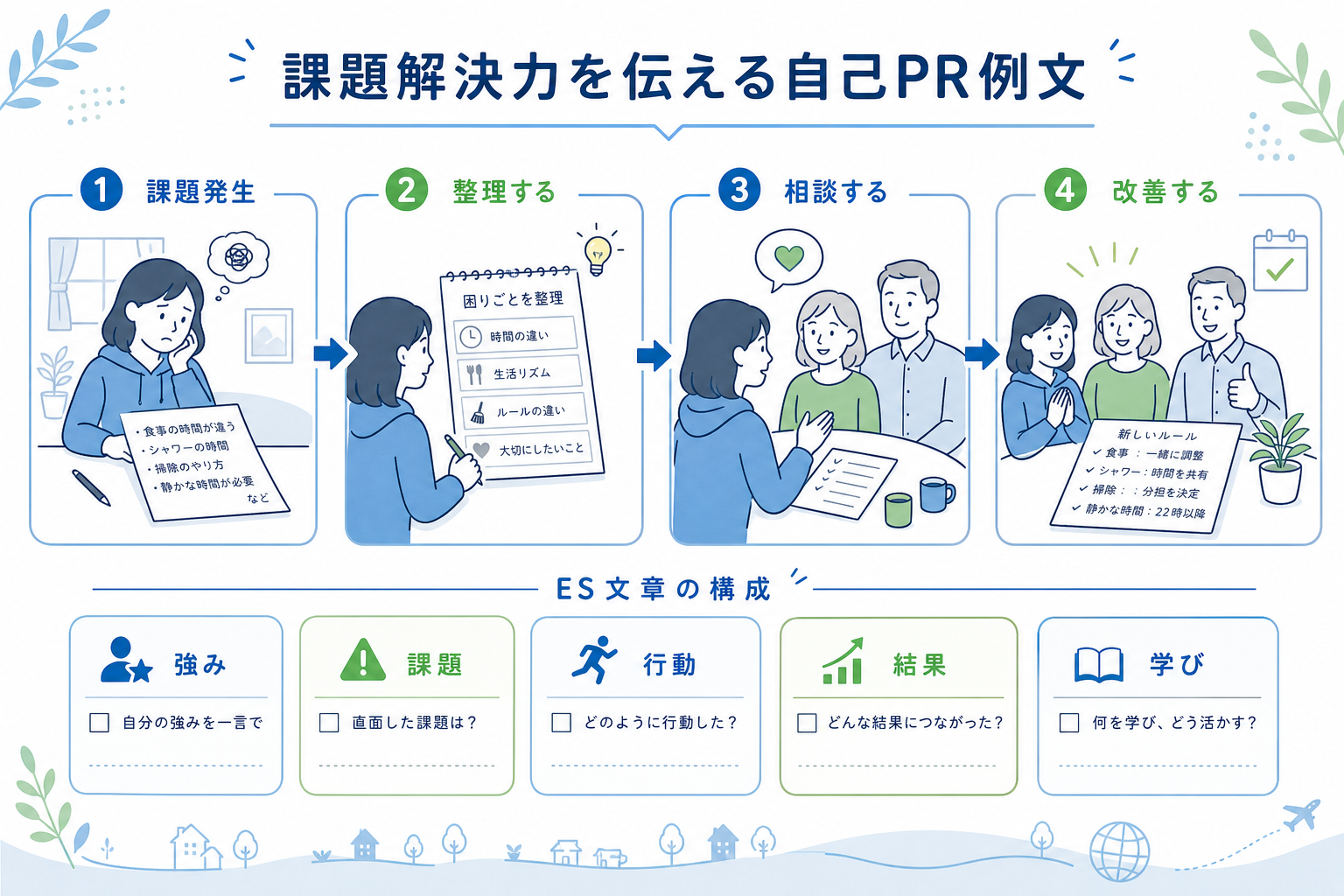 自己PR-留学-課題解決力-例文-書き方ステップ