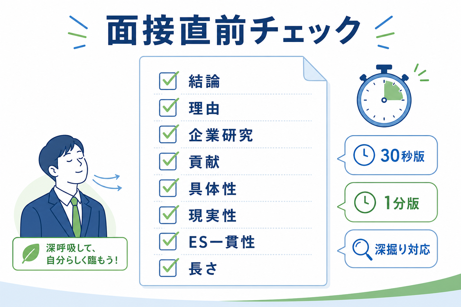 面接-入社後にやりたいこと-直前チェックリスト-30秒1分回答