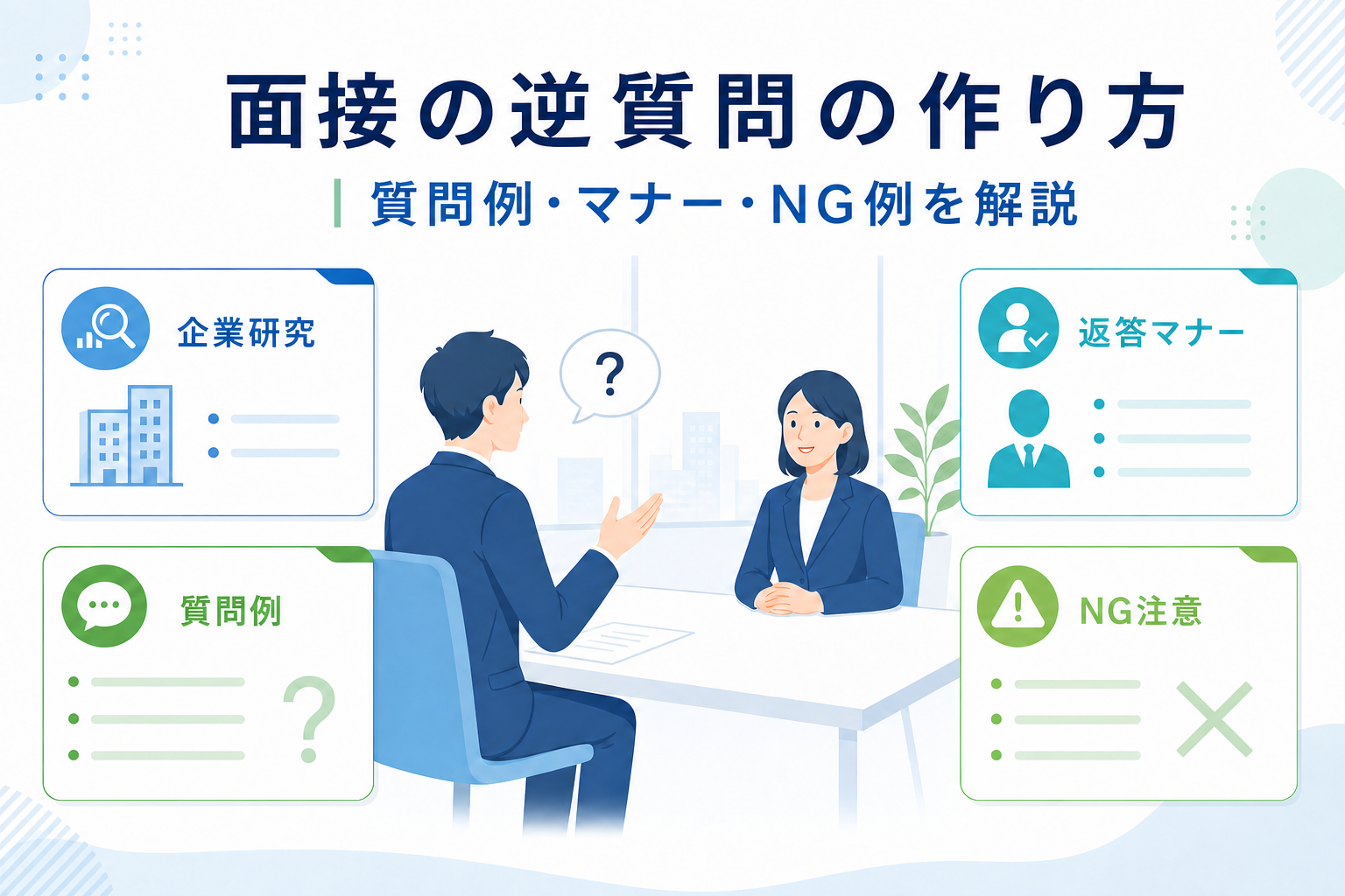 面接の逆質問の作り方｜質問例・マナー・NG例を解説
