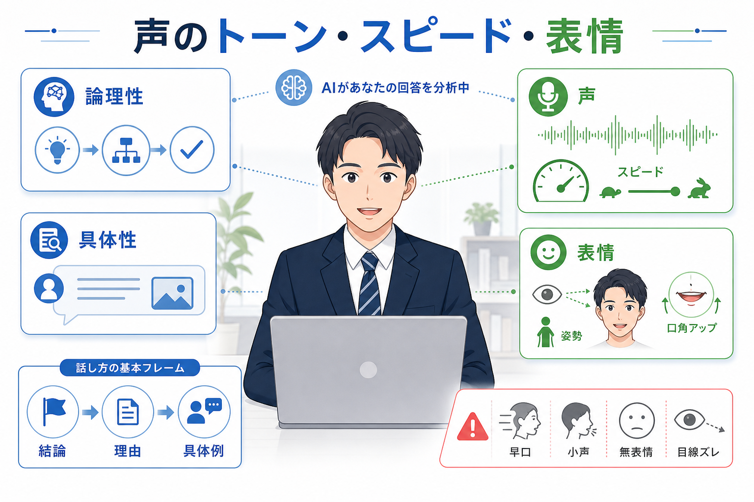 面接-AI面接-評価ポイント-声のトーン-表情-話すスピード
