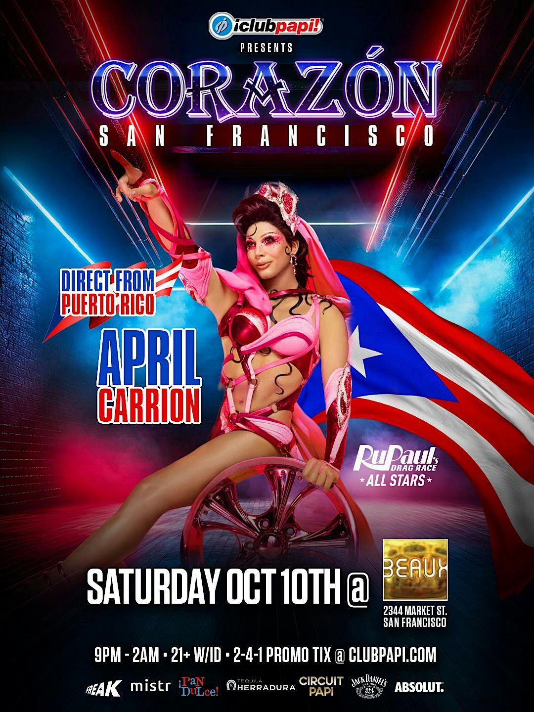 CORAZON SF  W/RPDR ALLSTAR APRIL CARRION LIVE  @ BEAUX SF flyer