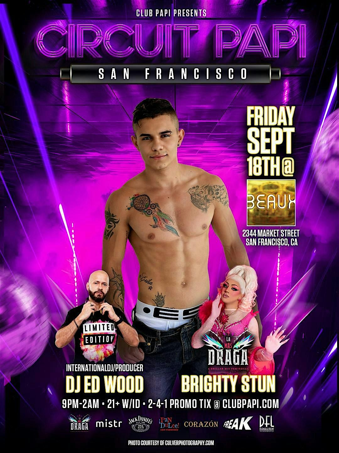 CIRCUIT PAPI SF w/DJ ED WOOD & LA MAS DRAGA QUEEN BRIGHTY STUN LIVE @BEAUX flyer