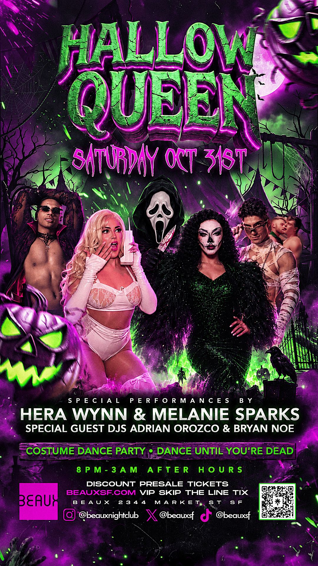 Hallo-Queen Haunted House Dance Party Halloween BEAUX 8pm - 3am After Hours flyer