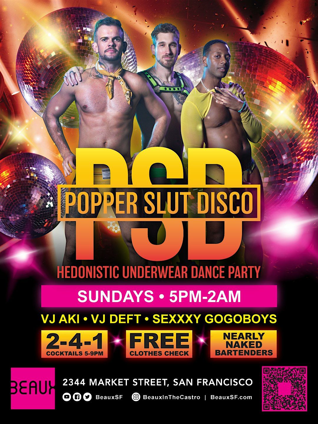 Popper Slut Disco Sundays - Booze & Cruise - Underwear dance party flyer